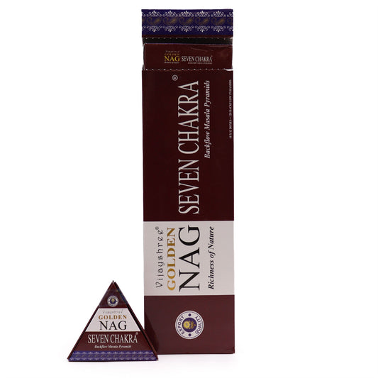 42g Jumbo Golden Nag - Seven Chakra Backflow Incense Cones - Vivid Aromas UK