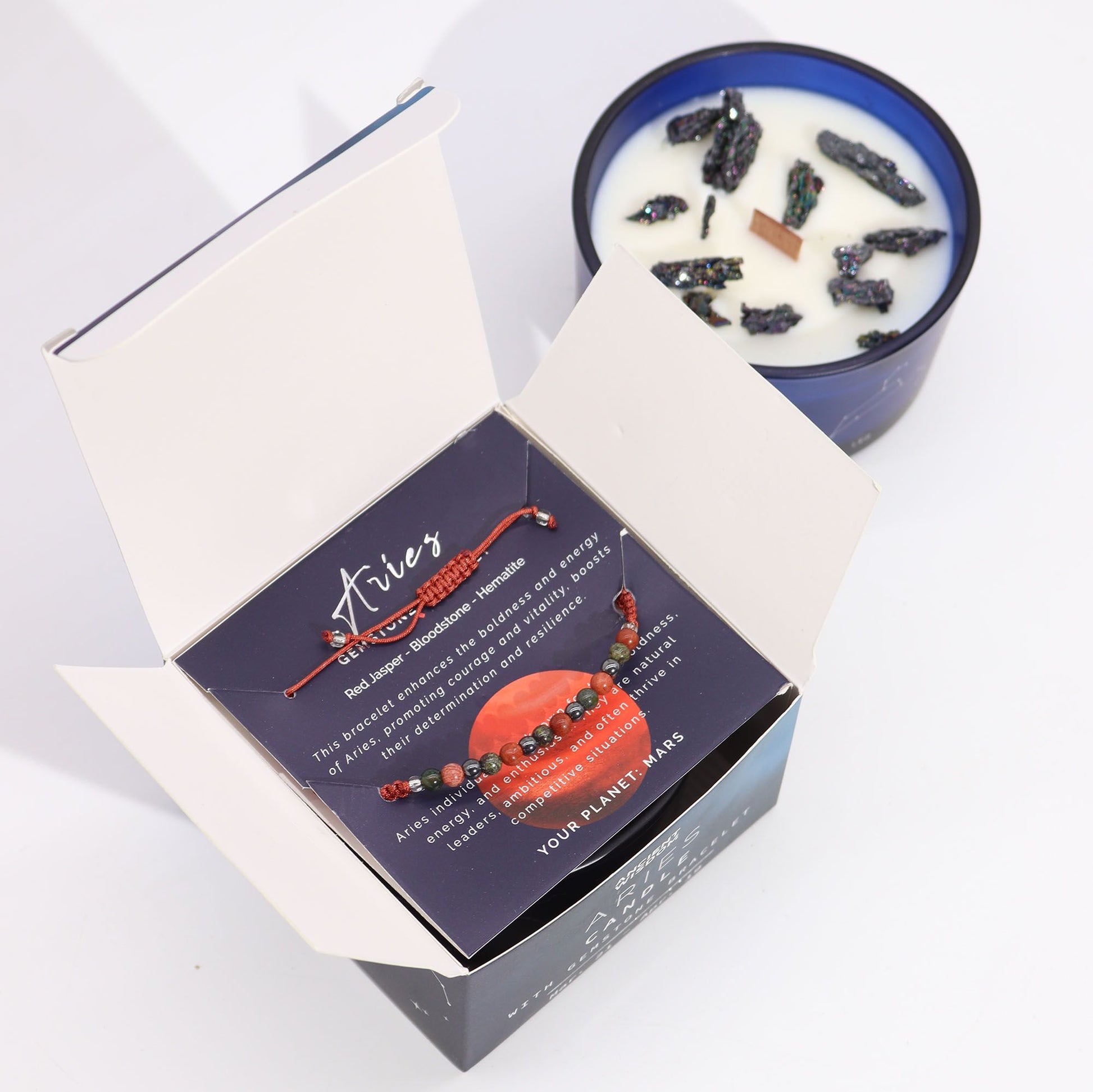 Zodiac Crystal Candle with Gemstone Bracelet - Aries - Vivid Aromas UK