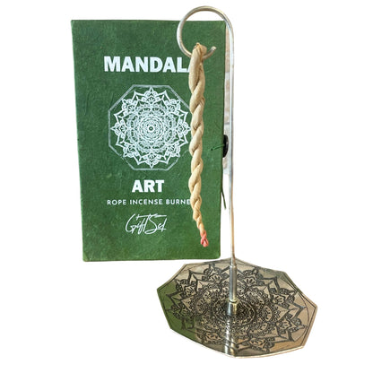 Rope Incense and Silver Plated Holder Set - Mandala Flower - Vivid Aromas UK
