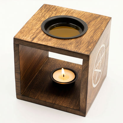 Large Square Mango Wood Oil Burner - Tree of Life - Vivid Aromas UK