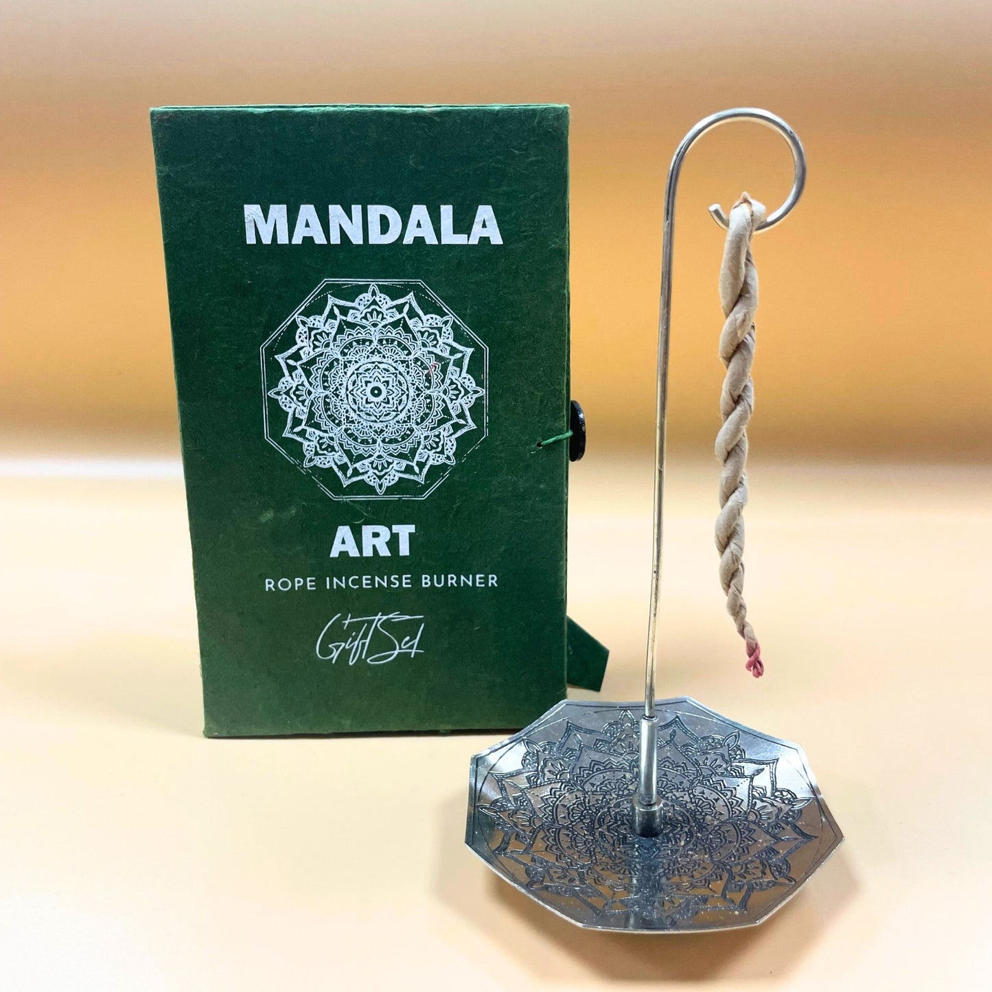 Rope Incense and Silver Plated Holder Set - Mandala Flower - Vivid Aromas UK