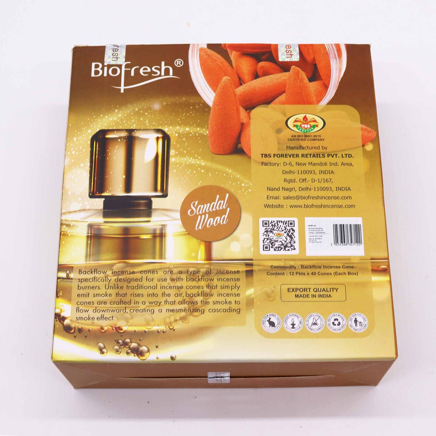 Biofresh Backflow Incense Cones - Sandalwood - Vivid Aromas UK
