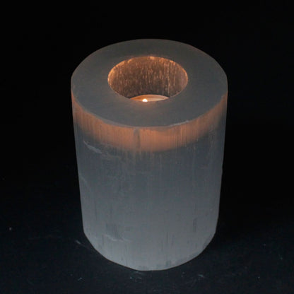Selenite Cylinder Candle Holder - 10 cm - Vivid Aromas UK