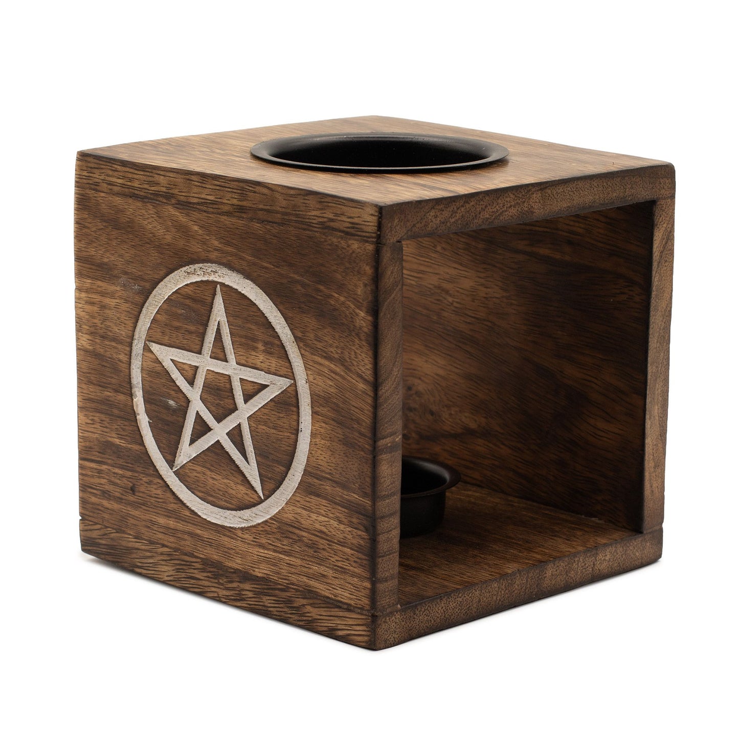 Large Square Mango Wood Oil Burner- Pentagon - Vivid Aromas UK