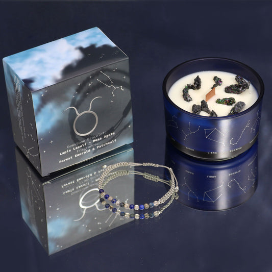 Zodiac Crystal Candle with Gemstone Bracelet - Taurus - Vivid Aromas UK