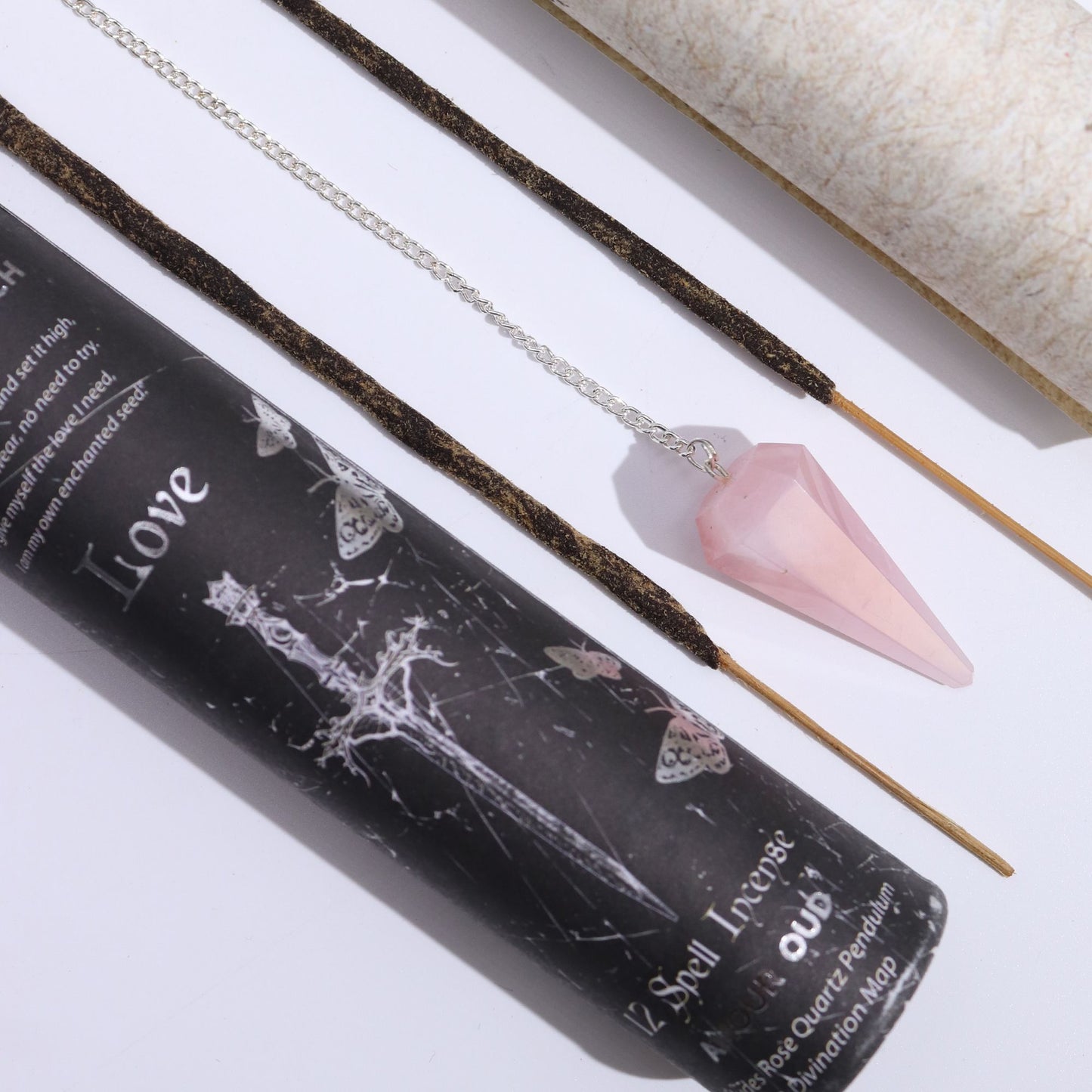 Ancient Witch Spell Incense - Love - Rose Quartz Pendulum - Vivid Aromas UK
