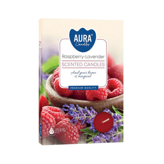 Set of 6 Scented Tealights - Raspberry & White Lavender - Vivid Aromas UK