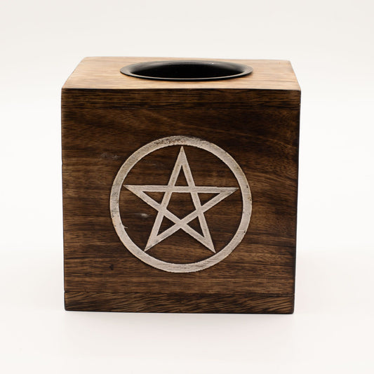 Large Square Mango Wood Oil Burner- Pentagon - Vivid Aromas UK