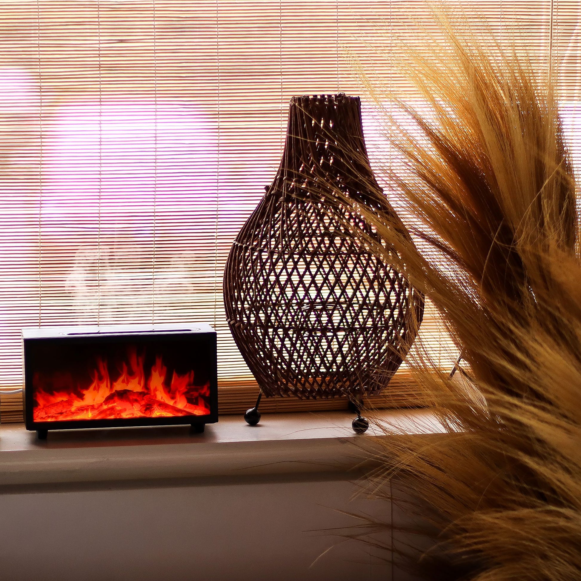 Flame Effect Aroma Diffuser with Birdsound - Black USB - Colour Change - Vivid Aromas UK