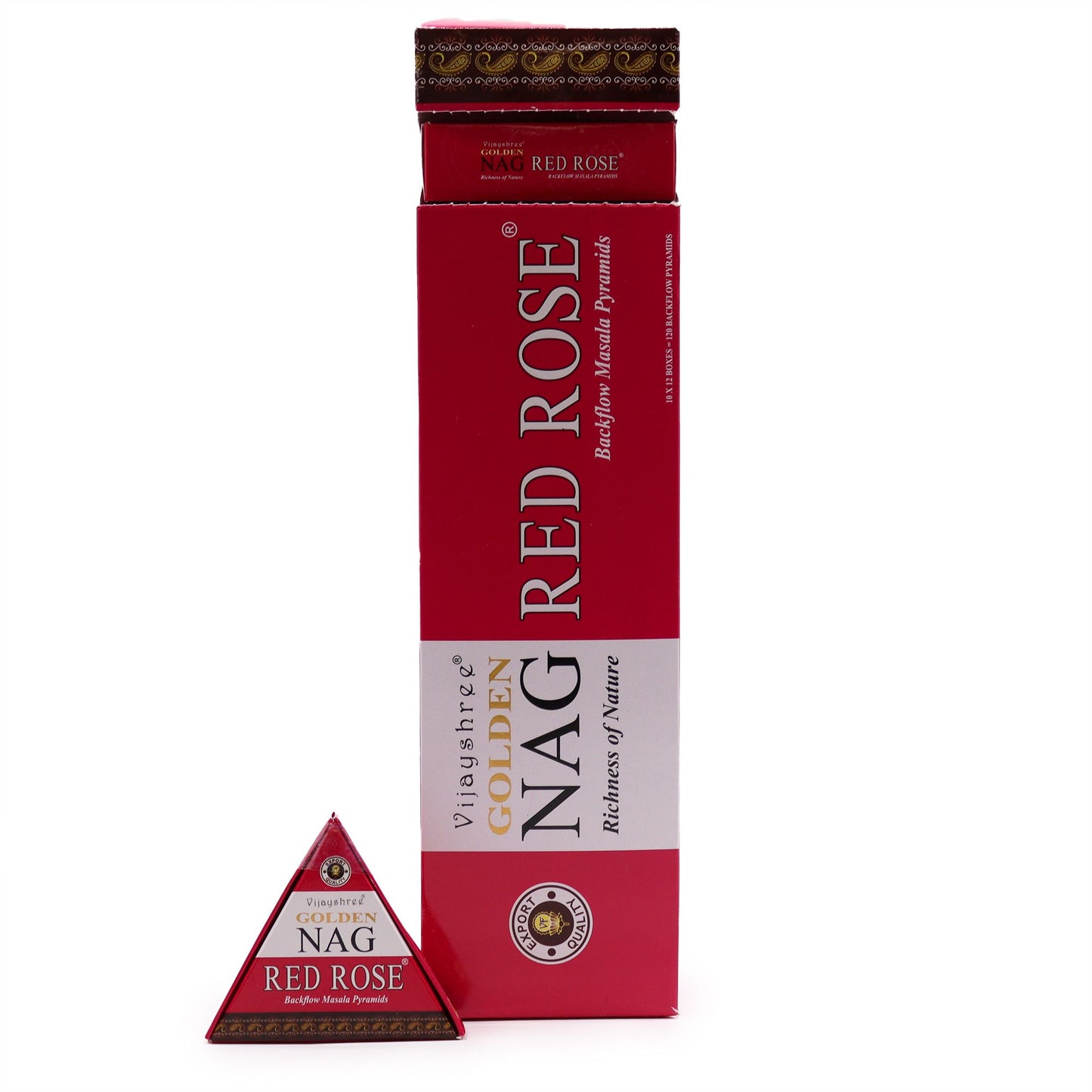 42g Jumbo Golden Nag - Red Rose Backflow Incense Cones - Vivid Aromas UK