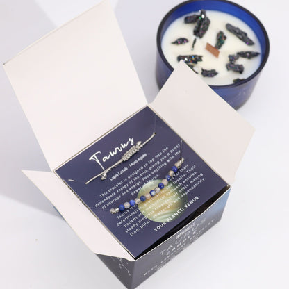 Zodiac Crystal Candle with Gemstone Bracelet - Taurus - Vivid Aromas UK