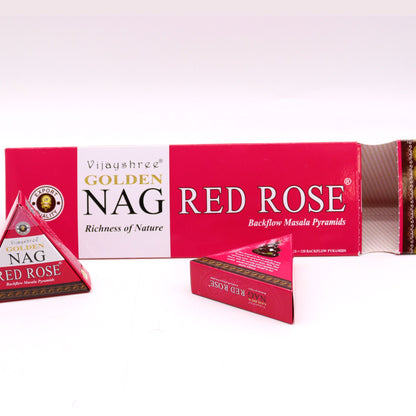42g Jumbo Golden Nag - Red Rose Backflow Incense Cones - Vivid Aromas UK