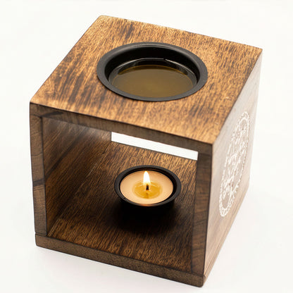 Large Square Mango Wood Oil Burner- Pentagon - Vivid Aromas UK