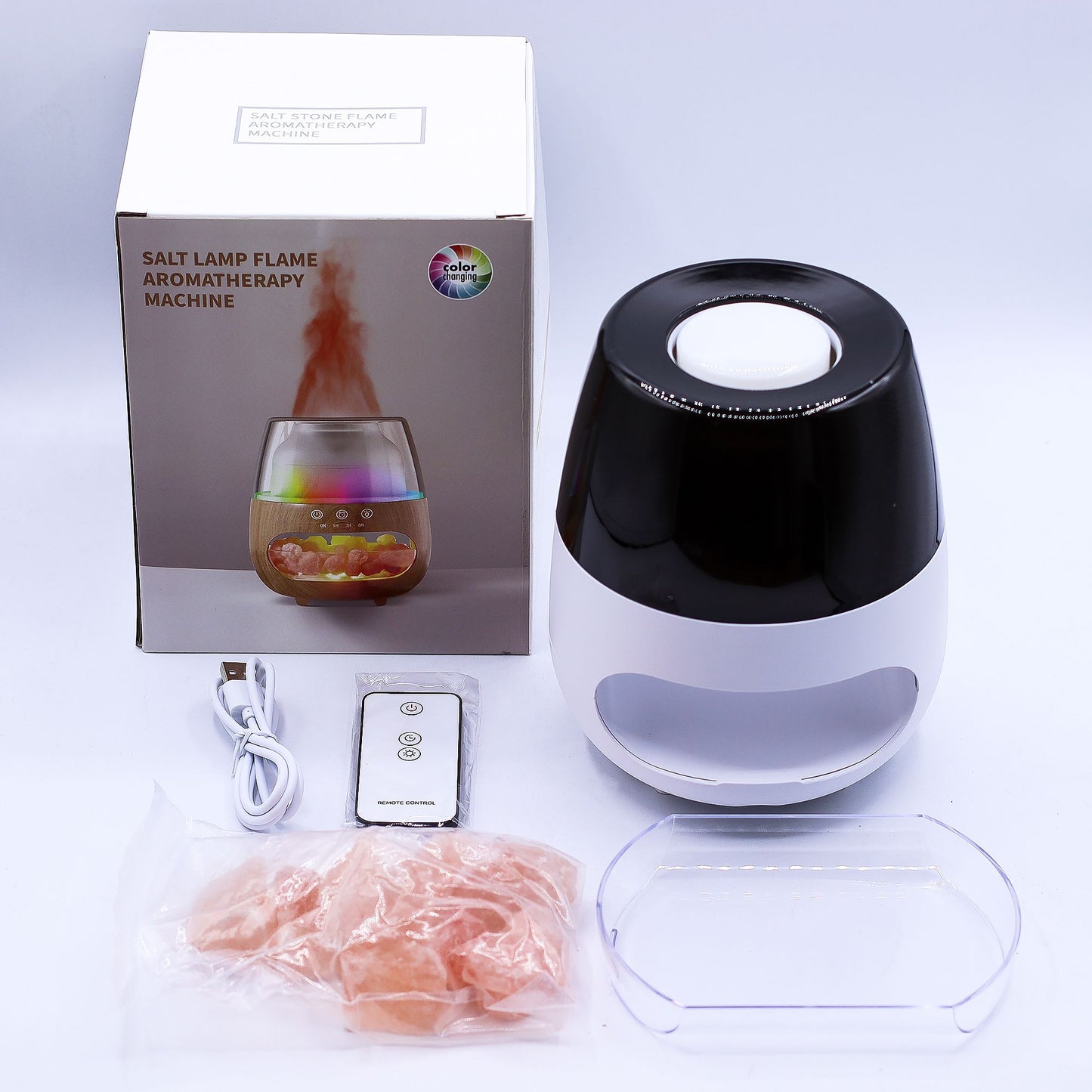 Salt Stone Flame Effect Aroma Diffuser - White USB - Colour Change and Timer - Vivid Aromas UK