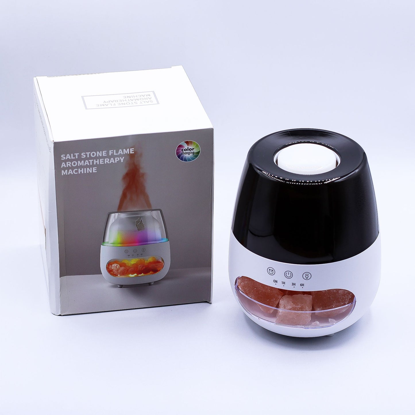 Salt Stone Flame Effect Aroma Diffuser - White USB - Colour Change and Timer - Vivid Aromas UK