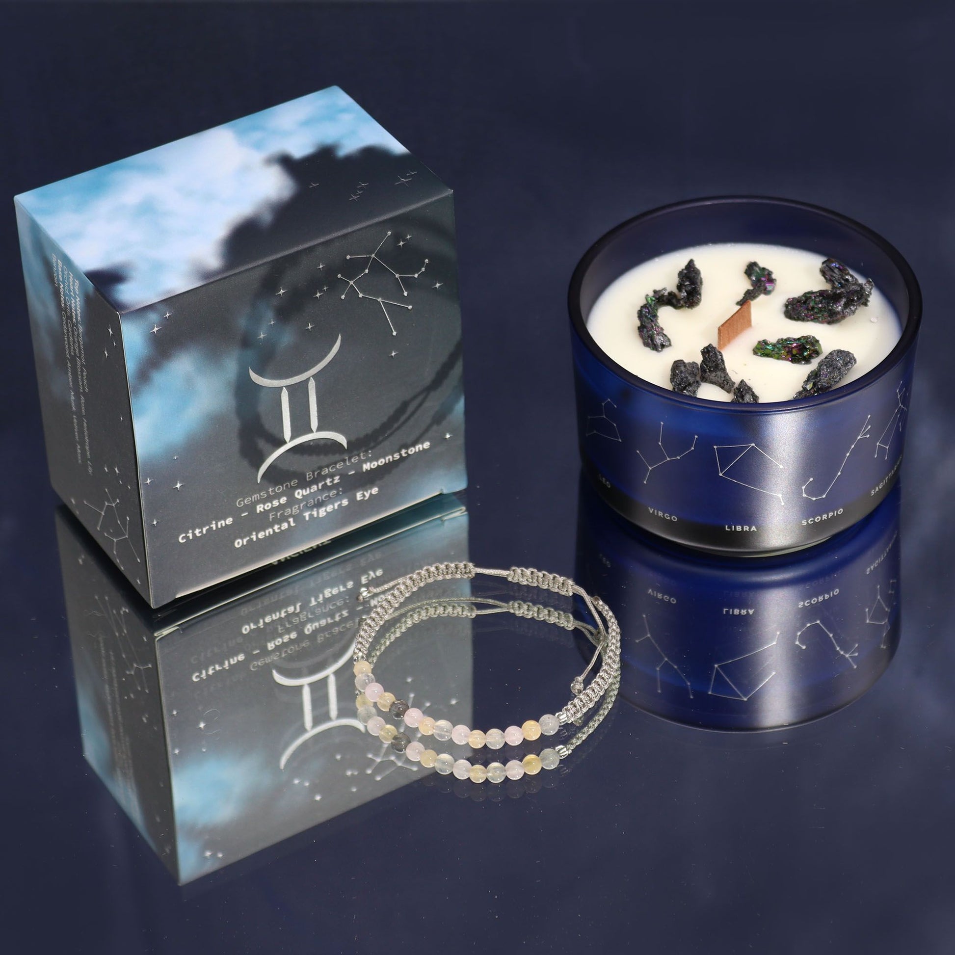 Zodiac Crystal Candle with Gemstone Bracelet - Gemini - Vivid Aromas UK