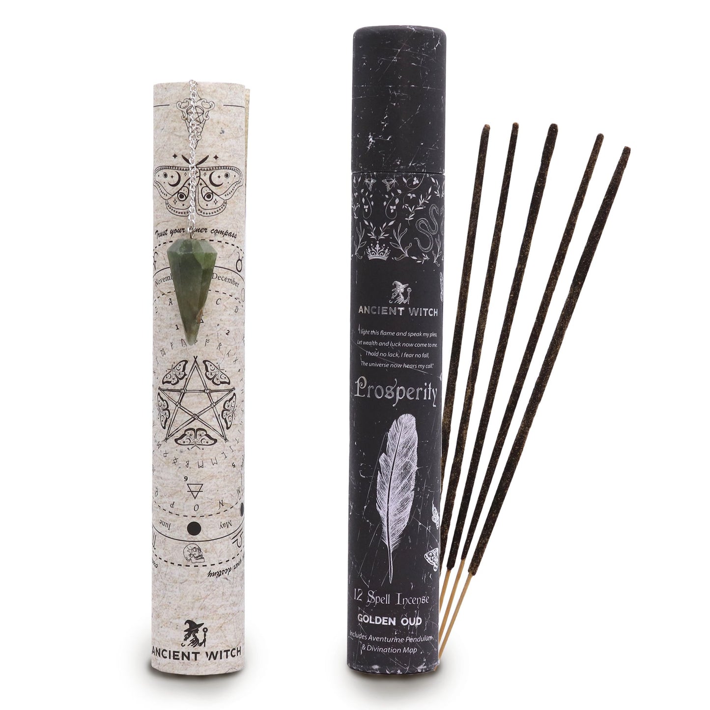 Ancient Witch Spell Incense - Prosperity - Aventurine Pendulum - Vivid Aromas UK