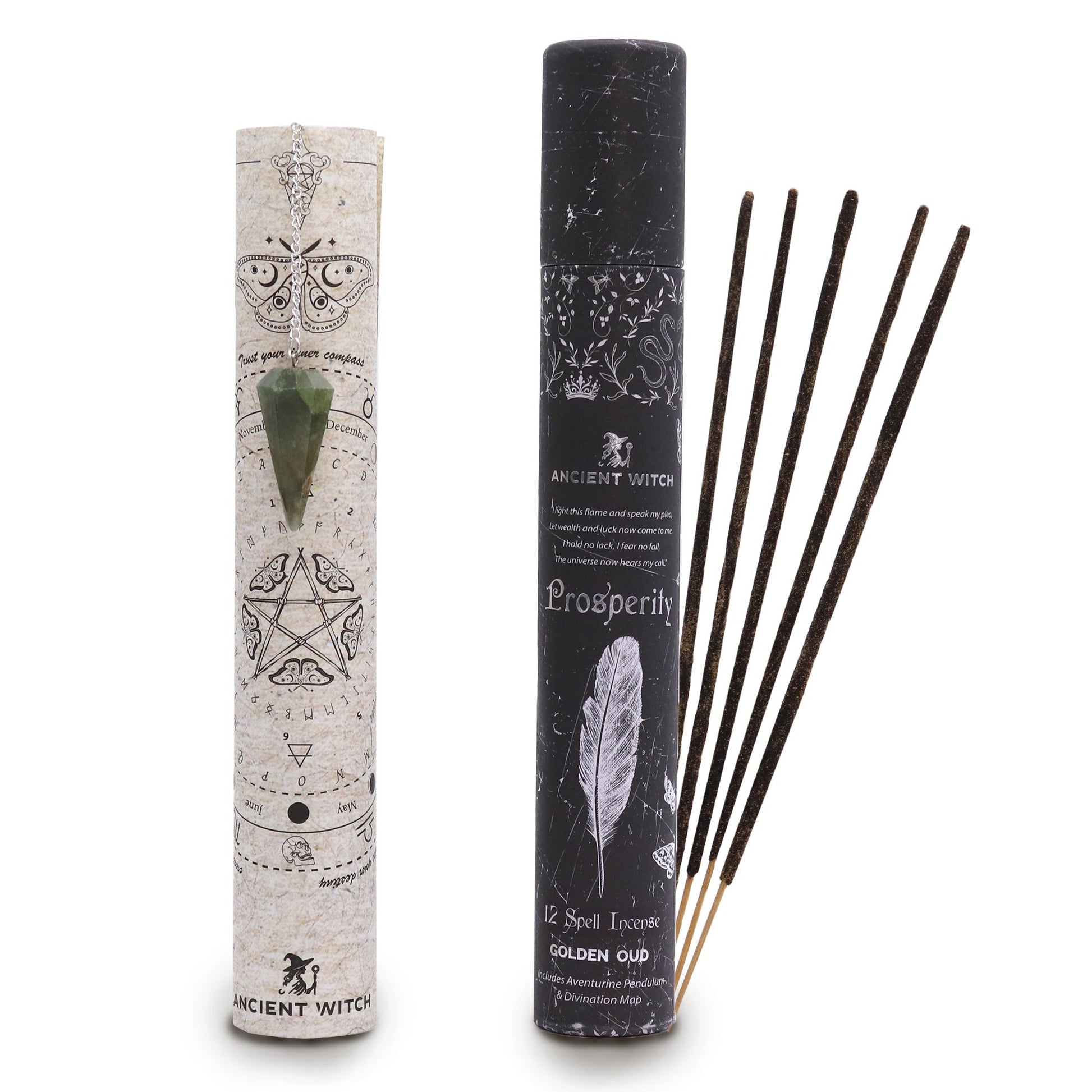 Ancient Witch Spell Incense - Prosperity - Aventurine Pendulum - Vivid Aromas UK
