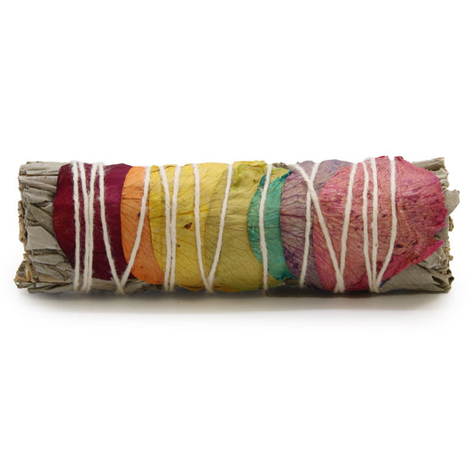 Smudge Stick - 7 Chakras Rose Petals Sage 10 cm (Chakra) - Vivid Aromas UK