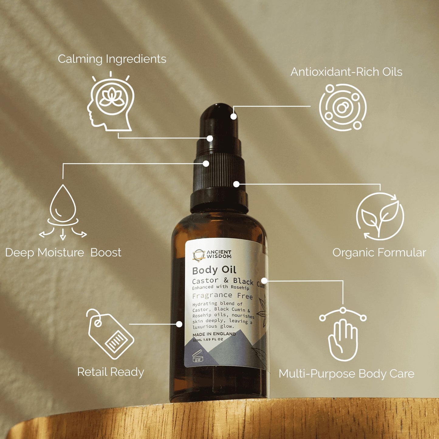 Organic Body Oil 50ml - Rosehip (Unfragranced) - Vivid Aromas UK