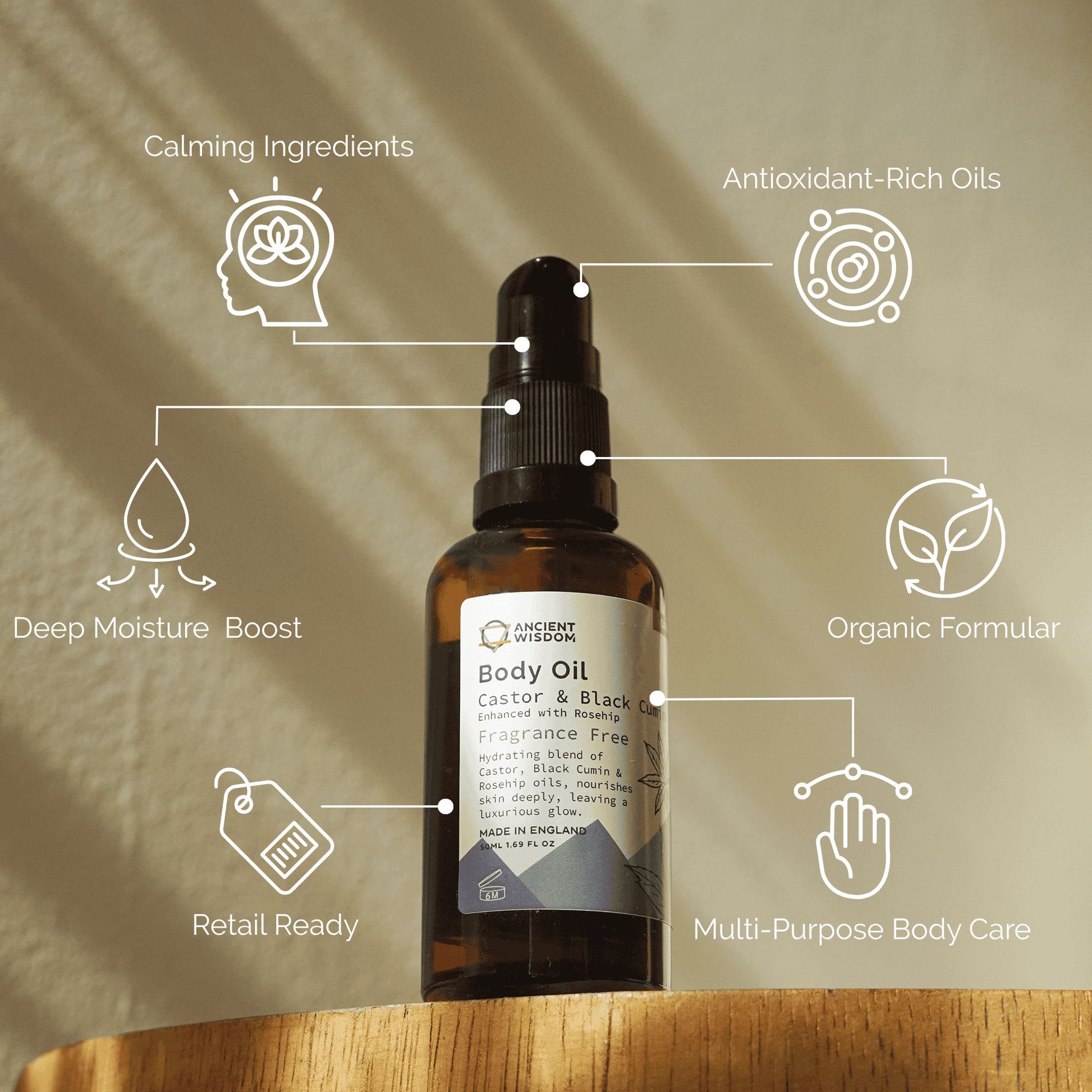 Organic Body Oil 50ml - Rosehip (Unfragranced) - Vivid Aromas UK