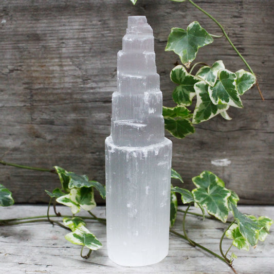 Natural Selenite Tower - 20 cm - Vivid Aromas UK