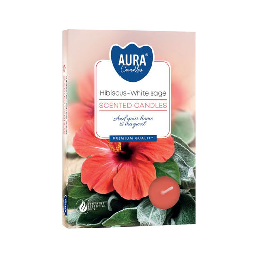 Set of 6 Scented Tealights - Hibiscus & White Sage - Vivid Aromas UK