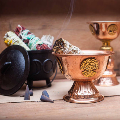 Antique Copper Ritual Chalice Triple Moon 10x8cm - Vivid Aromas UK