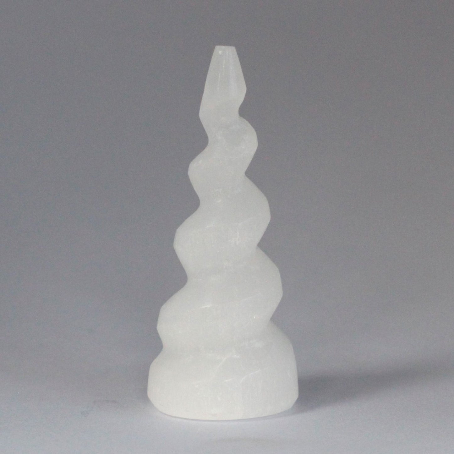 Selenite Spiral Unicorn Horn Tower - 10 cm - Vivid Aromas UK