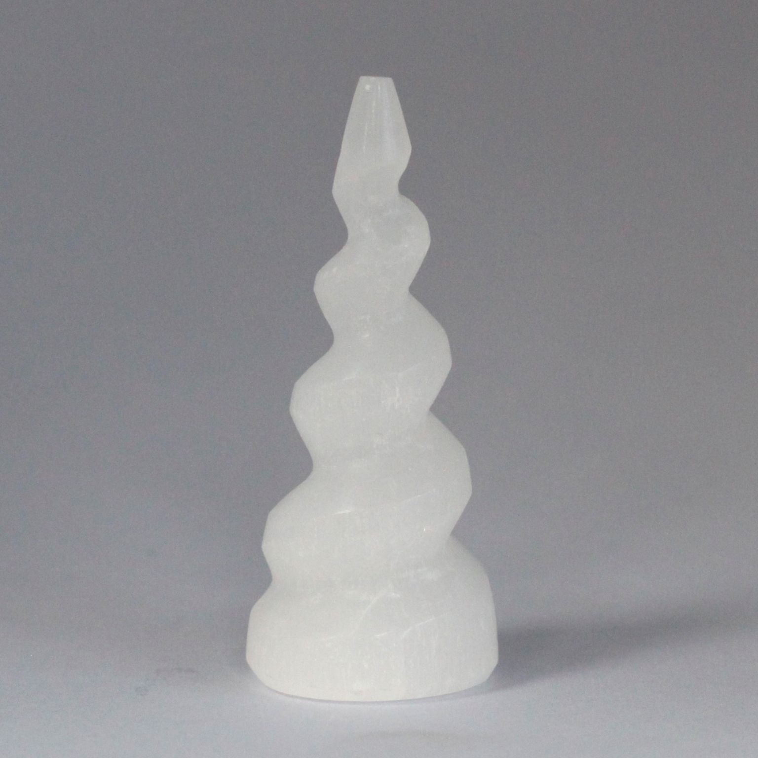 Selenite Spiral Unicorn Horn Tower - 10 cm - Vivid Aromas UK