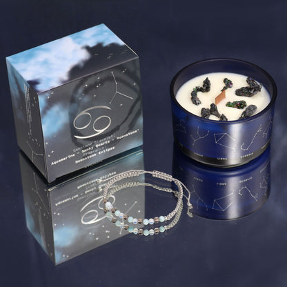 Zodiac Crystal Candle with Gemstone Bracelet - Cancer - Vivid Aromas UK
