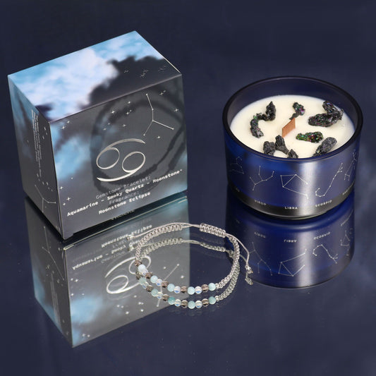 Zodiac Crystal Candle with Gemstone Bracelet - Cancer - Vivid Aromas UK