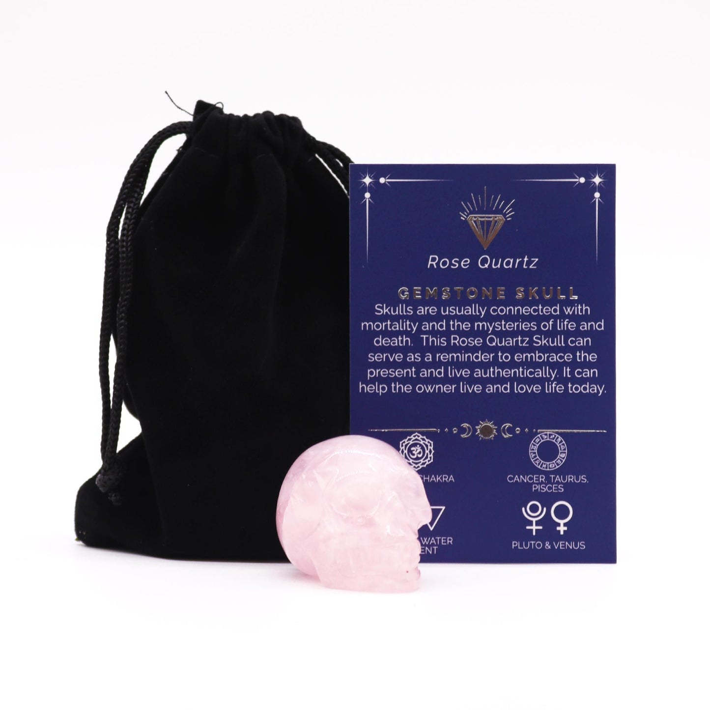 Gemstone Small Skull - Rose Quartz - Vivid Aromas UK