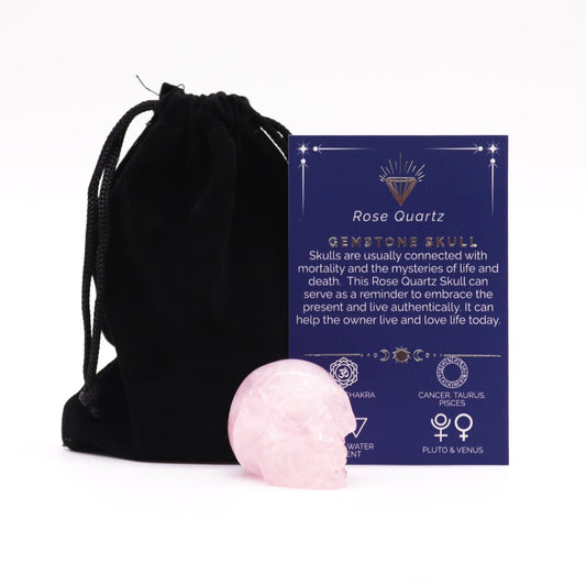 Gemstone Small Skull - Rose Quartz - Vivid Aromas UK