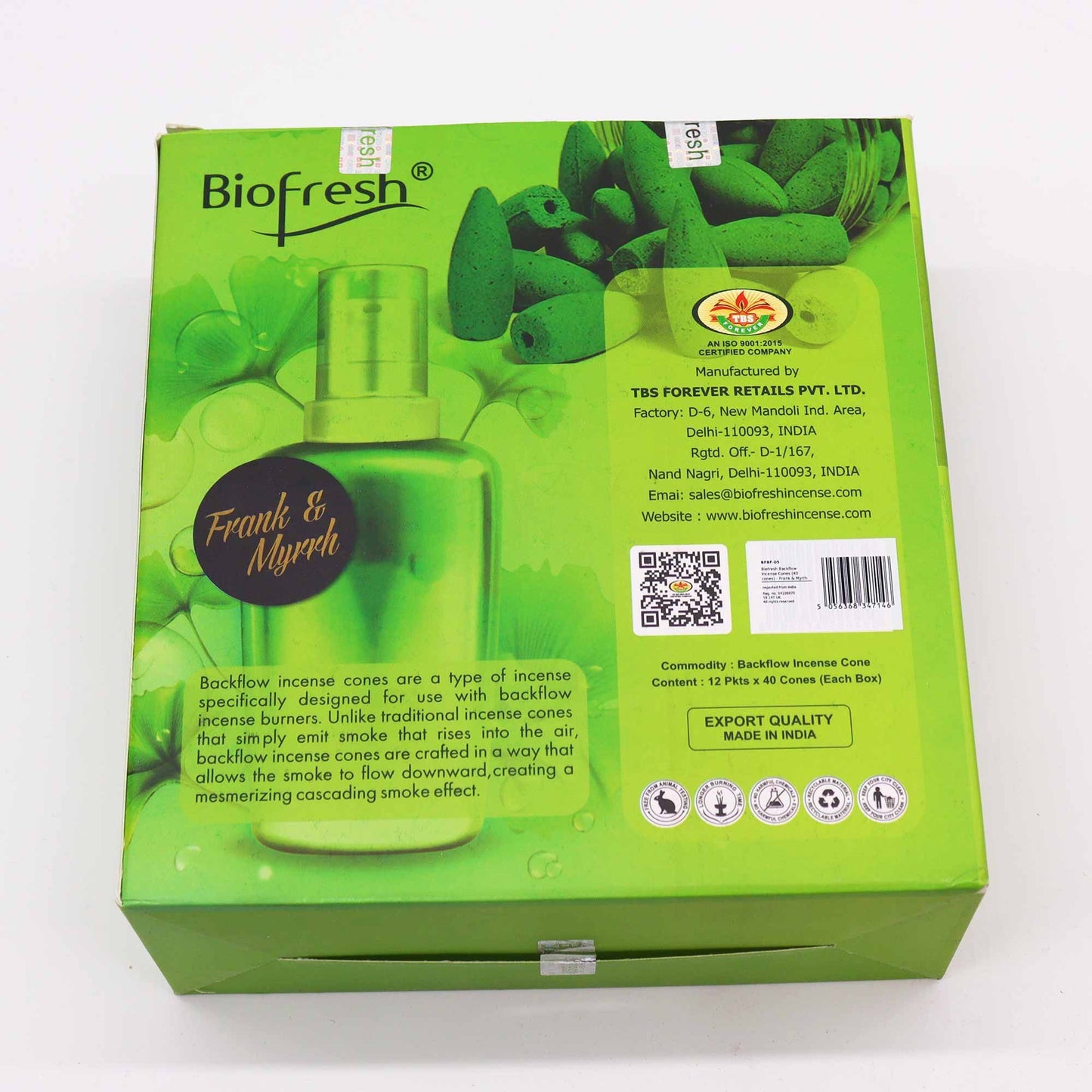 Biofresh Backflow Incense Cones - Frank & Myrrh - Vivid Aromas UK