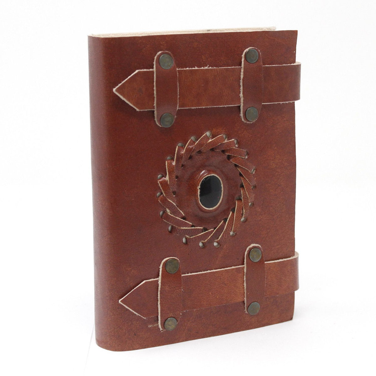 Leather Black Onyx with Belts Notebook (6x4") - Vivid Aromas UK