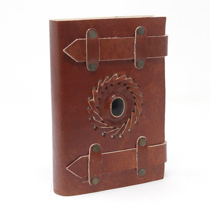 Leather Black Onyx with Belts Notebook (6x4") - Vivid Aromas UK