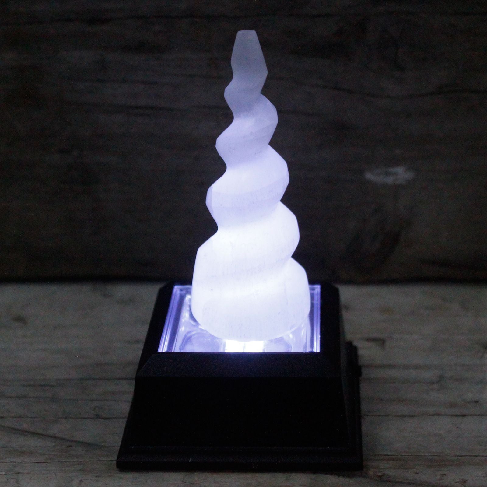 Selenite Spiral Unicorn Horn Tower - 10 cm - Vivid Aromas UK