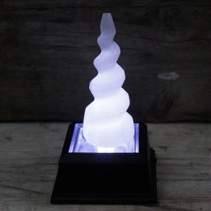 Selenite Spiral Unicorn Horn Tower - 10 cm - Vivid Aromas UK