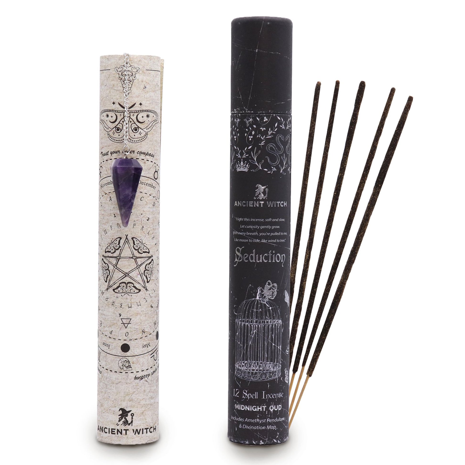 Ancient Witch Spell Incense - Seduction - Amethyst Pendulum - Vivid Aromas UK