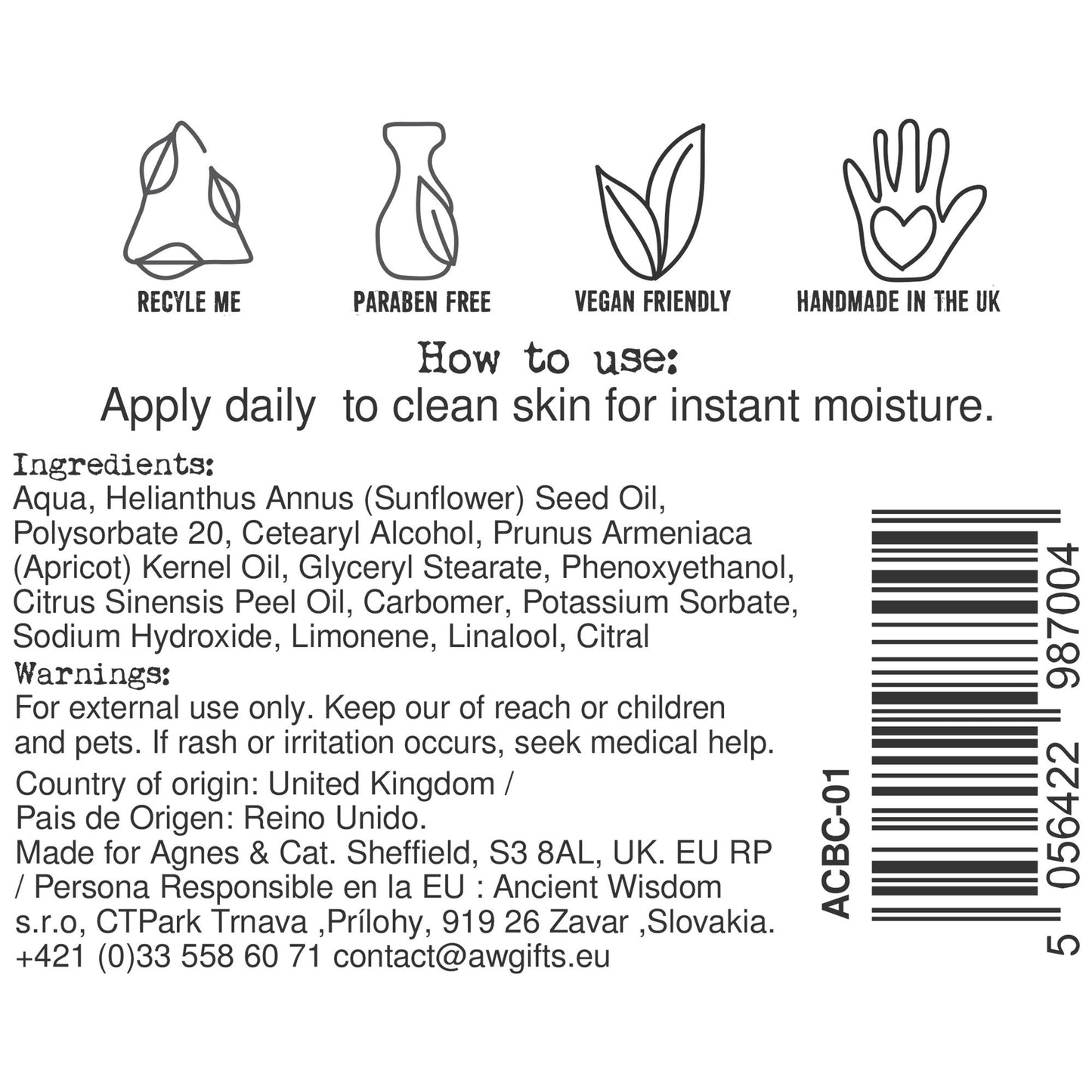 Agnes + Cat Hand & Body Cream - Clementine - Vivid Aromas UK