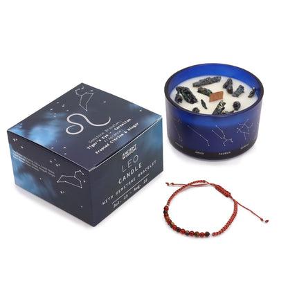 Zodiac Crystal Candle with Gemstone Bracelet - Leo - Vivid Aromas UK