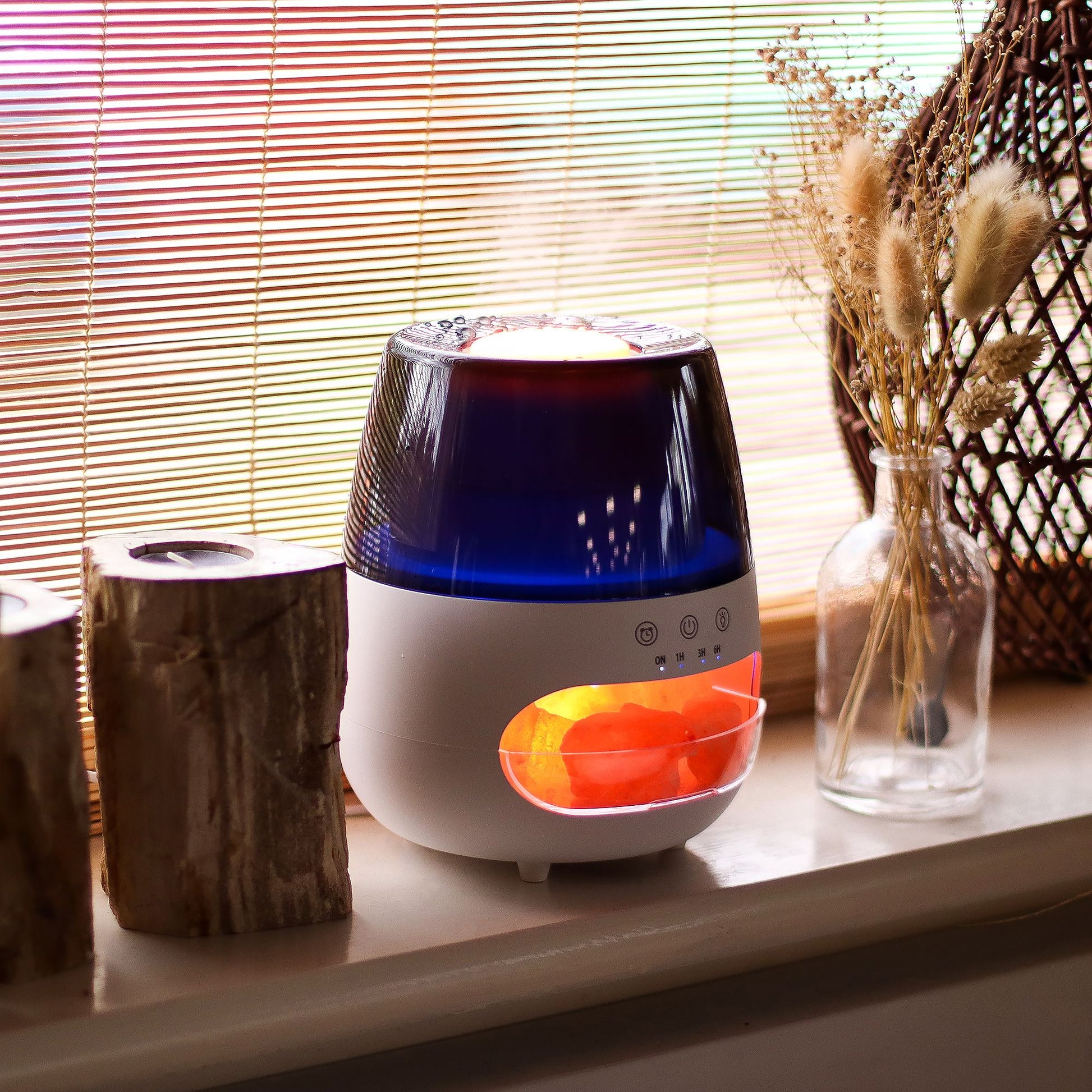 Salt Stone Flame Effect Aroma Diffuser - White USB - Colour Change and Timer - Vivid Aromas UK