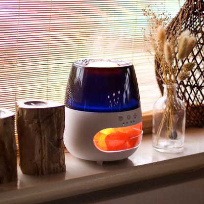 Salt Stone Flame Effect Aroma Diffuser - White USB - Colour Change and Timer - Vivid Aromas UK