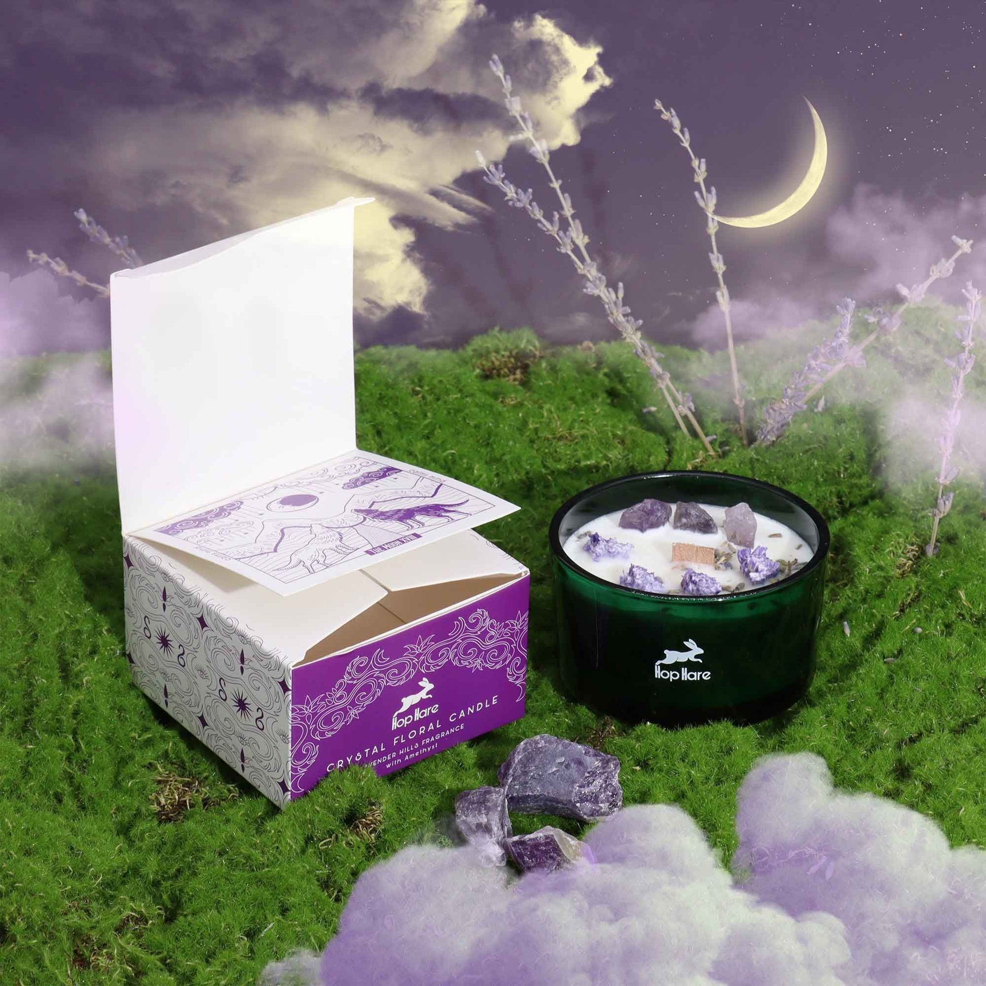 Hop Hare Crystal Magic Flower Candle - The Moon - Vivid Aromas UK