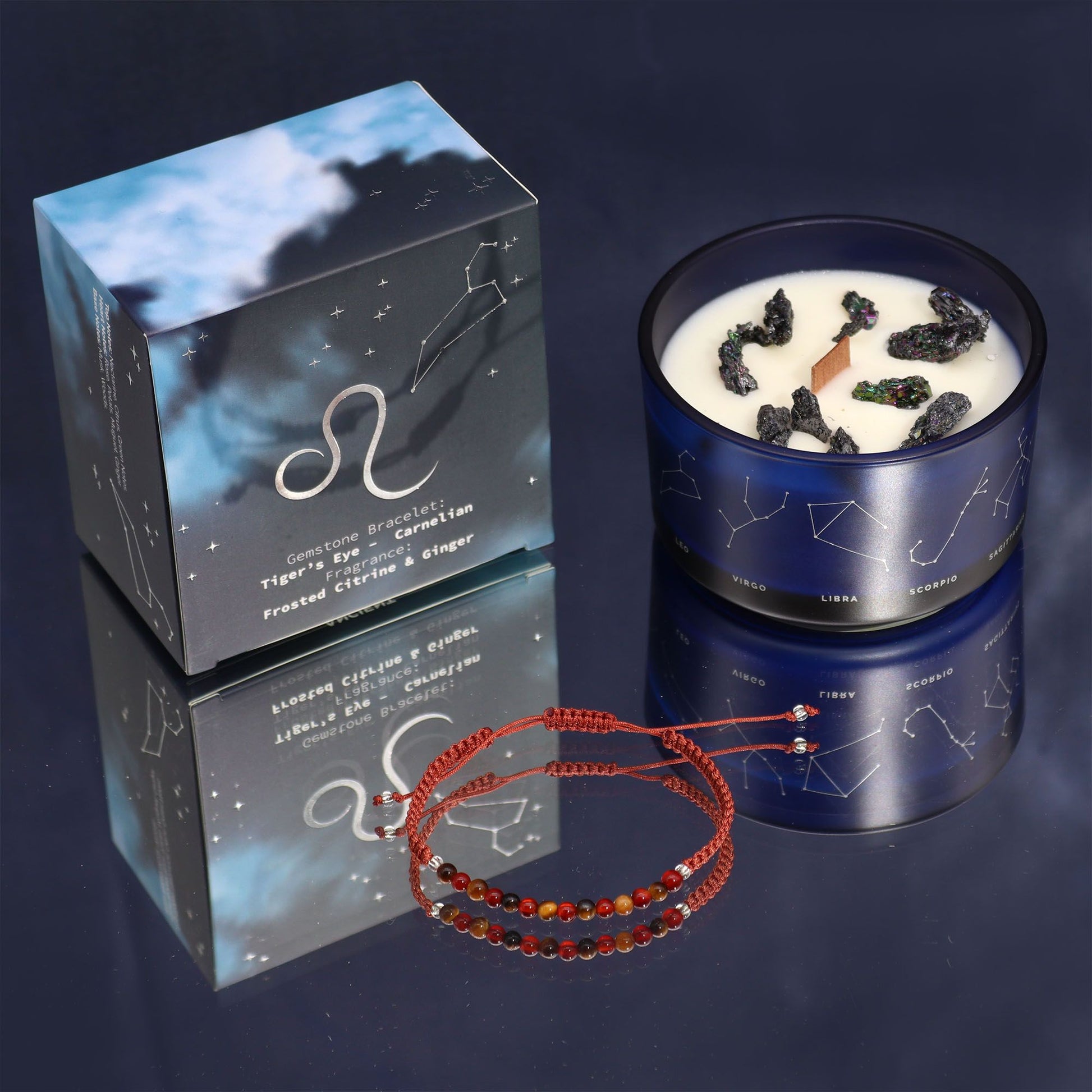 Zodiac Crystal Candle with Gemstone Bracelet - Leo - Vivid Aromas UK