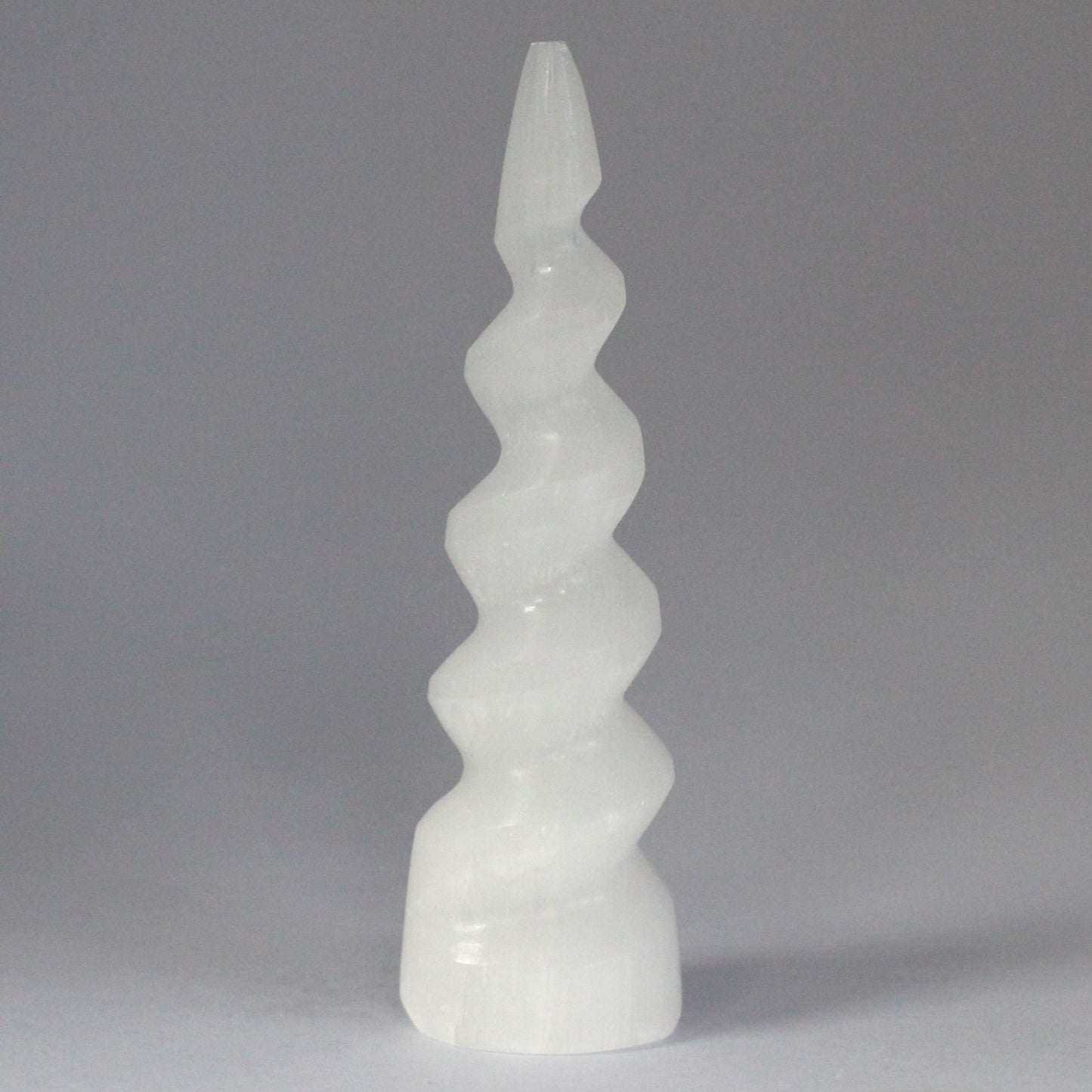 Selenite Spiral Unicorn Horn Tower - 15 cm - Vivid Aromas UK