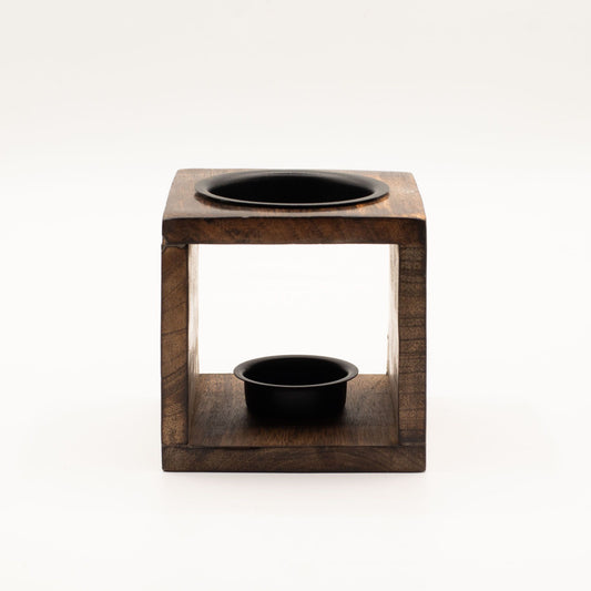 Square Mango Wood Oil Burner - Flower of Life - Vivid Aromas UK