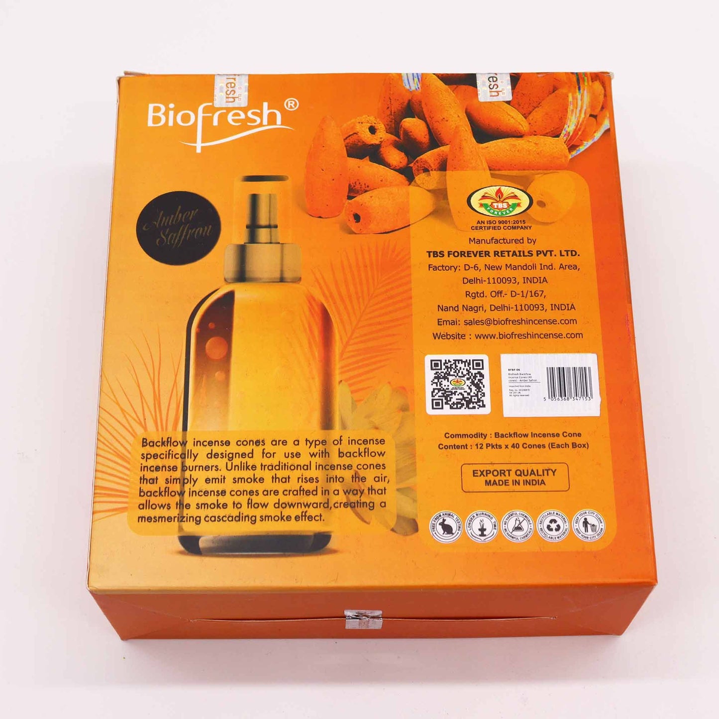 Biofresh Backflow Incense Cones - Amber Safron - Vivid Aromas UK