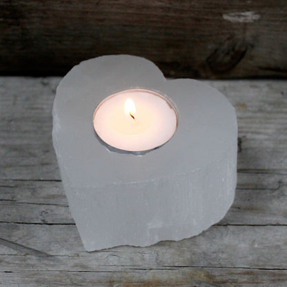 Selenite Heart Candle Holder - Vivid Aromas UK